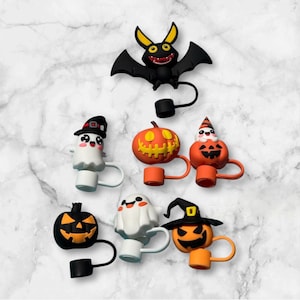 Halloween Straw Toppers | Cute Spooky Drink Accessories | Reusable Cup Straw Charms for Party, Stanley, Tumblers, Fall Decor