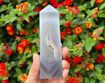 Beautiful Agate 5" Tower with Druzy from Madagascar