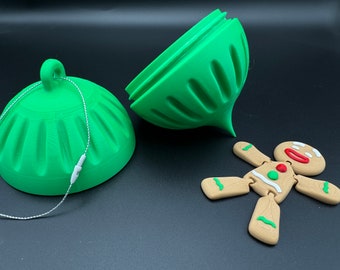 Christmas Ornament Container with Flexi Gingerbread Man| 3D Printed | Hidden Surprise Fidget