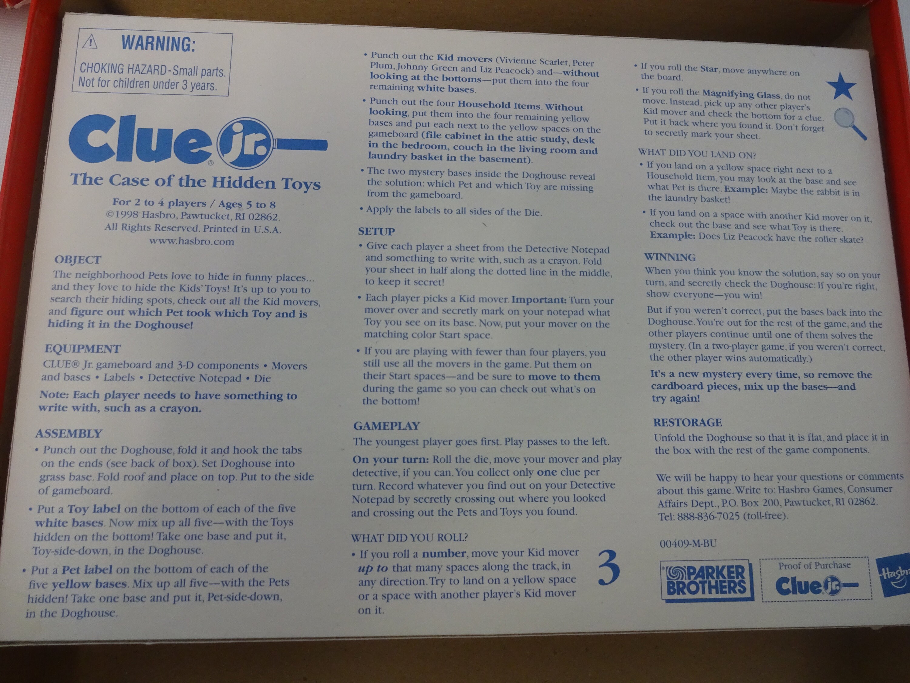 Vintage 1999 Clue Jr. Board Game the Case of the Hidden Toys Etsy