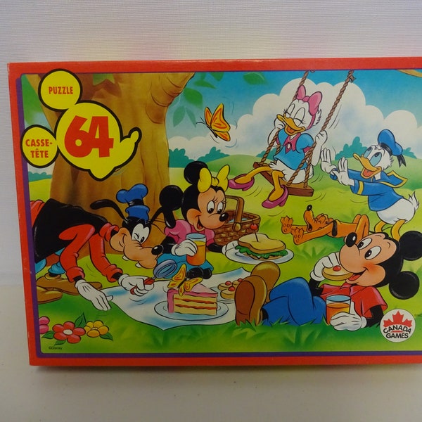 Vintage 1980s Mickey Mouse Disney Jigsaw puzzle 64 pcs Picnic puzzle by Canada games Complete