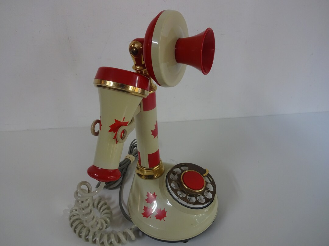 Rare Vintage 1973 Candlestick Rotary Phone Canadian Flag 70s Etsy
