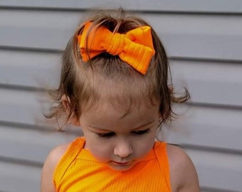 Neon Orange Ribbed Headwrap, Bow, Headband, Scrunchie