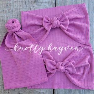 Bright Mauve Ribbed, Headwrap, Bow, Headband