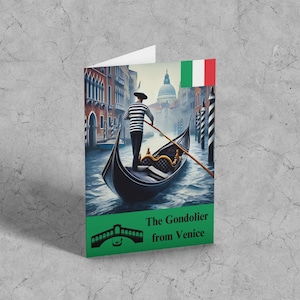 Gondolier z Wenecji: Oprawiona kartka okolicznościowa 5x7 cali Idealny prezent i pamiątka z Twojej kolejnej wizyty w Wenecji i Włoszech!