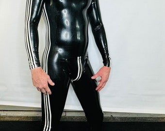 Catsuit  Back Zipper with COD piece 0.4 mil 100% Latex Black/White Stripes