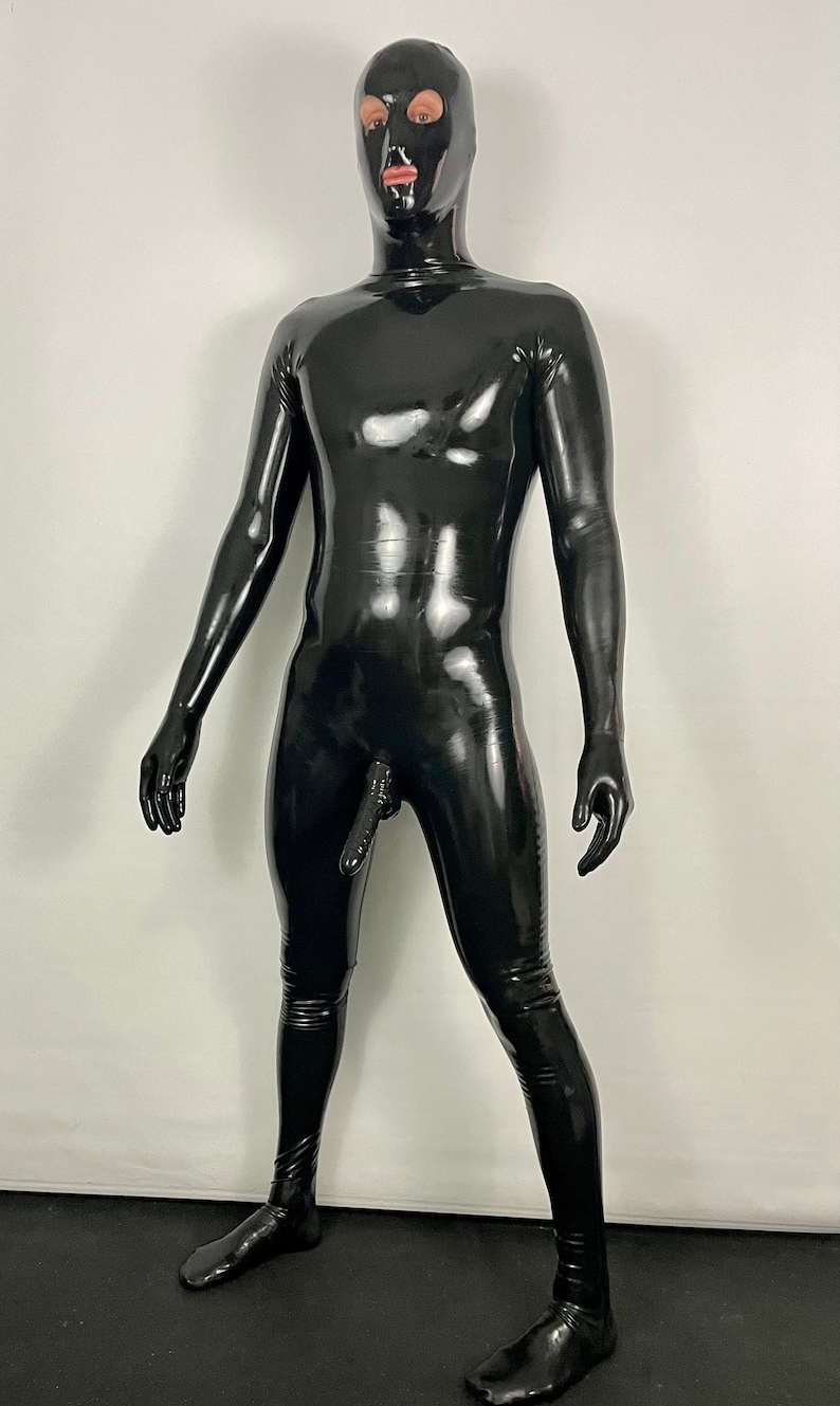 Catsuit Latex Full body, gloves, socks,hood, Penis sheath 0.4 mil 100% Latex image 1