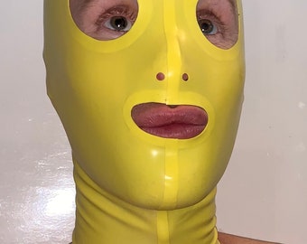 Hood Mask Latex Cosplay Rear Zipper Yellow 0.4 mil 100% Latex