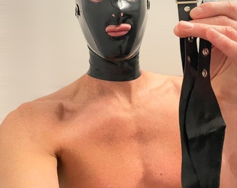 Latex Hood/Mask Rear Zip with Mouth, Eye Patches