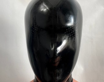 Hood Mask Latex Cosplay Rear Zipper Black Mesh Eyes and Nose 0.4 mil 100% Latex