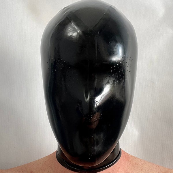 Hood Mask Latex Cosplay Rear Zipper Black Mesh Eyes and Nose 0.4 mil 100% Latex