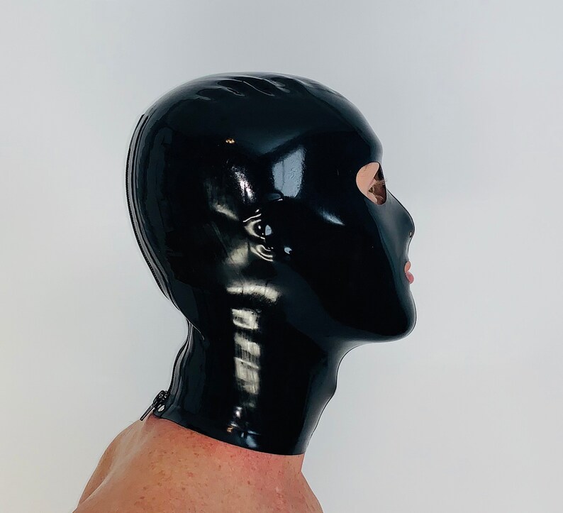 Hood Mask Latex Cosplay Rear Zipper Black 0.8 Mil 100 Latex Etsy