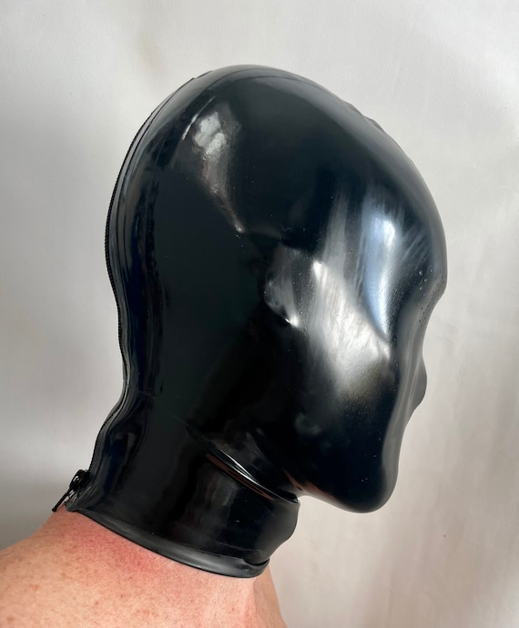Hood Mask Latex Cosplay Rear Zipper Black Mesh Eyes and Nose 0.4