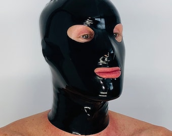 Hood Mask Latex Cosplay Rear Zipper Black 0.4 mil 100% Latex