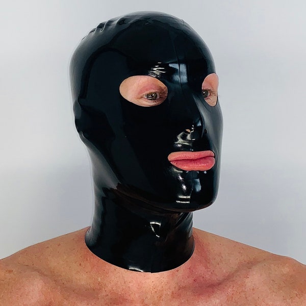 Hood Mask Latex Cosplay Rear Zipper Black 0.4 mil 100% Latex