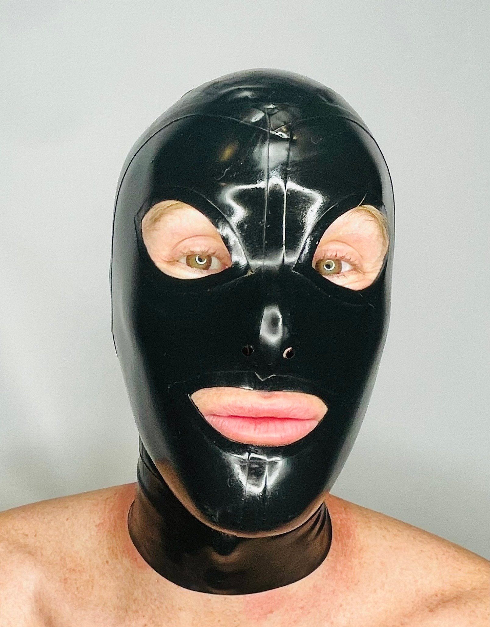 Mufeng Cagoule Sexy Latex 3D Protection Unisexe Halloween Couverture  Complet Latex Métallique Brillant Femme Homme Couvre-Chef Jeu de rôle  Costume