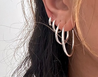 Orecchini A Cerchio In Argentium, Coppia: Anelli Senza Cuciture Ipoallergenici - Italia - Foto 9