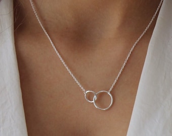 Sterling Silver Necklace, Circle Necklace, Layering Necklace, Double Circle Necklace, Karma Circle Necklace - 2 lengths available