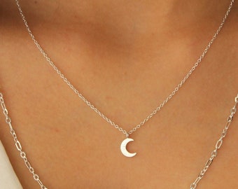 Sterling Silver Necklace, Crescent Moon Necklace, Layering Necklace, Dainty necklace, Silver Moon Necklace, Moon Necklace, Silver Moon Charm