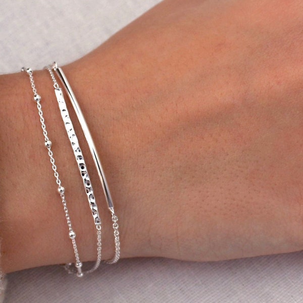 Sterling Silver Bracelet, Silver Bracelet, Sterling Silver Bracelet for Women, Silver Chain Bracelet, Silver Bar Bracelet