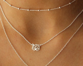 Sterling Silver Necklace, Lotus, Lotus Flower, Layering Necklace, Lotus Necklace, Lotus Flower Necklace, Silver Necklace for Women