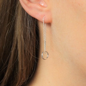 Threader Earrings | Sterling Silver Circle Threader Earrings | Minimalist Karma Circle Earrings | Threads