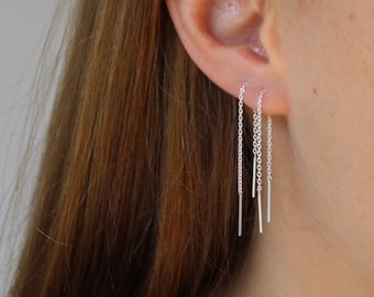 Threader Earrings, Sterling Silver,  Simple Chain Threader Earrings, Mid Length threader earrings, Threads, Basic Chain Threader Earrings