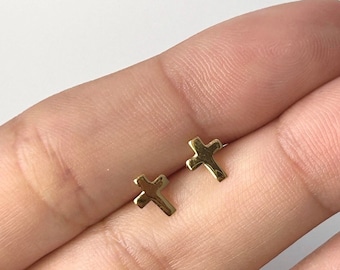 Gold Stud earrings, Cross Earrings, Dainty stud earrings, Gold Studs, Mini Cross Stud Earrings, Stacking Earrings