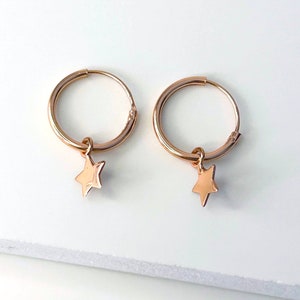 Sterling Silver Earrings with Rose Gold Plating, Rose Gold Earring, Star huggie earrings, Mini hoops, huggie hoops, tiny hoops, Huggies