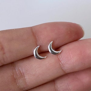 Sterling Silver Stud, Crescent Moon Stud Earrings, Dainty Studs, Mini Moon Stud