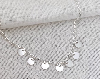 Sterling Silver armband, Coin armband, Circle armband, Gelaagde armband, Multi Disc armband, Sierlijke armband