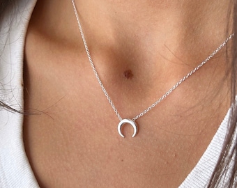Sterling Silver Necklace, Crescent moon, Double Horn Moon necklace, Moon Necklace, Silver Moon Charm, Half Moon, Layering Necklace
