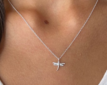 Sterling Silver Necklace, Dragonfly Necklace, Dainty necklace, Silver Wing Necklace, Protection, Layering Necklace