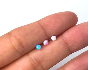 Sterling Silver Stud, Opal Ball Stud Earrings, Tiny Studs, 3 mm Mini Studs, Opal Earring Studs
