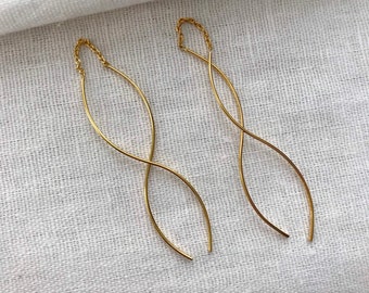 Pendientes de rosca, pendientes de plata de ley, pendientes de rosca de oro ondulado, pendientes de rosca de cadena de barra, pendientes de rosca largos, pendientes largos