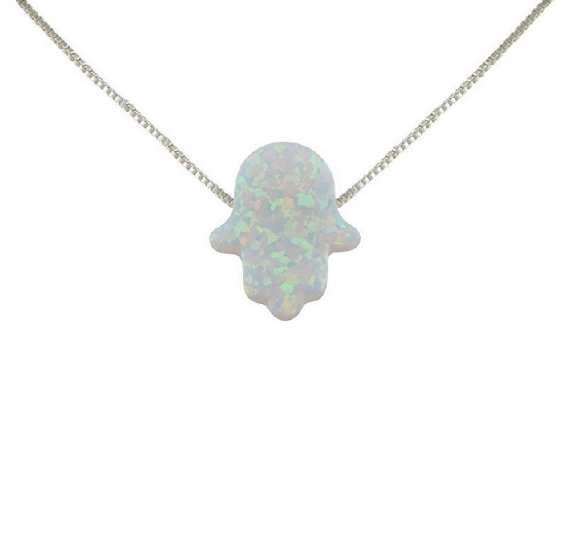 Sterling Silver Necklace Hamsa Necklace Opal Necklace White - Etsy ...