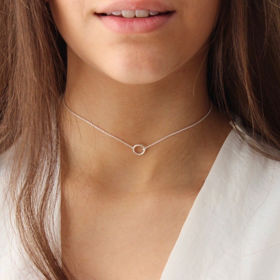 Sterling Silver Necklace Karma Circle Necklace Choker Layering