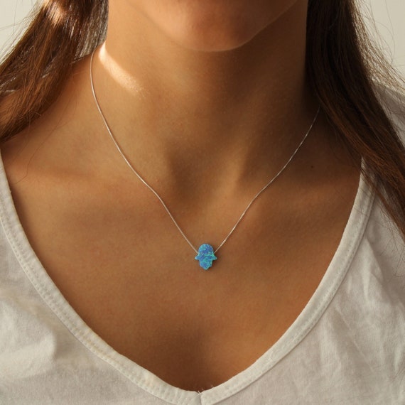 Blue hamsa sale necklace