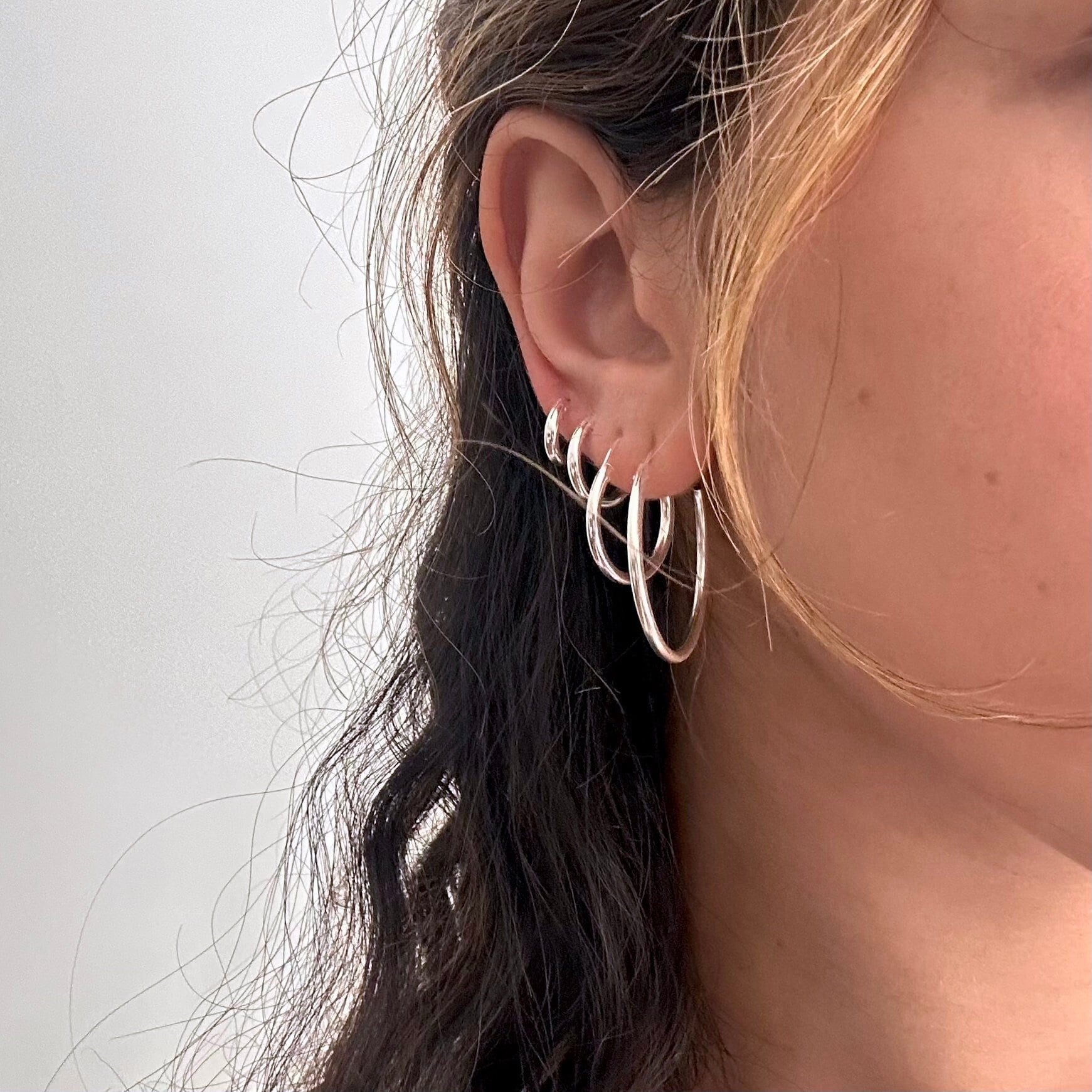 925 Sterling Silver Hinged HOOP Earrings Snap Closure Chunky