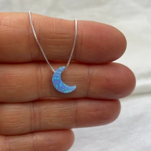 Sterling Silver Necklace, Opal Moon Necklace, Crescent Moon Necklace, Blue Opal Necklace