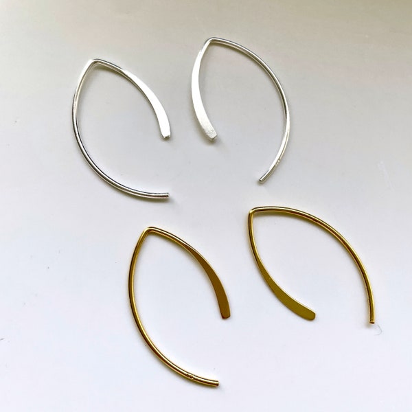 Sterling Silver Earrings, Long Arc Earrings - Silver / Gold, Simple Thread Through Earrings, Basic Earrings