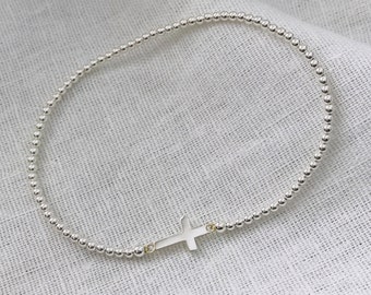 Sterling Silver Bracelet, Silver Ball Bracelet, Cross bracelet, Bracelet for Women, Ball Bracelet, Bead Bracelet, Layering Bracelet