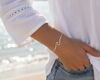 Sterling Silver Bracelet, Wave Bracelet, Layering Bracelet, surf Bracelet