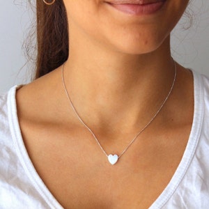 Sterling Silver Necklace, Heart Necklace, White Opal Necklace, Sterling Silver Heart Necklace, Opal Heart Necklace,Heart Pendant