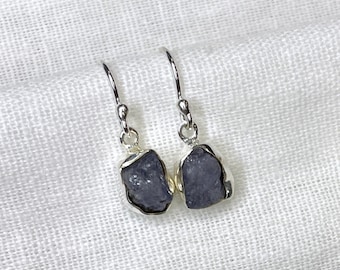 Raw Tanzanite Earrings, Gemstone earrings, Sterling Silver earrings, Tanzanite, Blue earrings, Crystal earring, Healing earrings