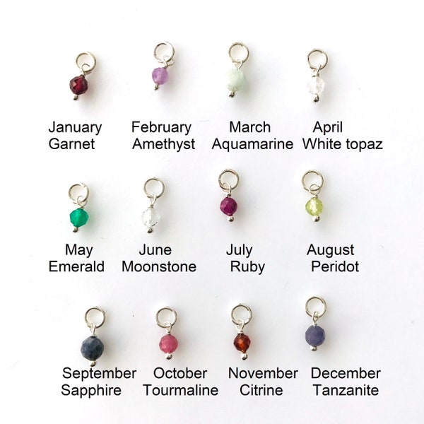 Sterling Silver Add on Birthstone, Dainty Birthstone Charm, Birthstone bracelet charm, birthstone necklace charm, birthstone pendant