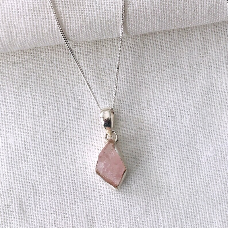 Gemstone Necklace Rose Quartz Charm Layering Necklace Sterling Silver Necklace Charm Necklace Raw Rose Quartz Pendant necklace