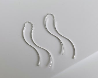 Threader Earrings, Sterling Silver, Silver threader earrings, Bar Chain Threader Earrings, Long Threader Earrings, Long Earrings