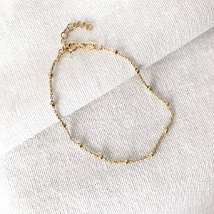 Gold Ball Bracelet, Sterling Silver Gold Bracelet, Chain Bracelet, Ball Bracelet, Satellite Ball Chain Bracelet, Bead Bracelet