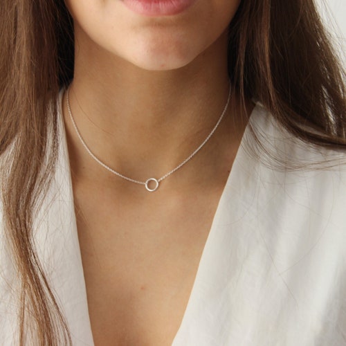 Sterling Silver Necklace, Circle Necklace, Choker Necklace, Karma Circle Necklace, Silver Necklace - 2 adjustable lengths available